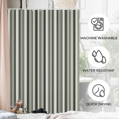 Beautiful Striped Boho Shower Curtain for Your Bathroom - Stylish 72”x72” Sage Green Curtain That Fits Perfectly with Any Bath Decor - Modern & Elegant, Ideal for Brightening Up Your Bathroom at Home