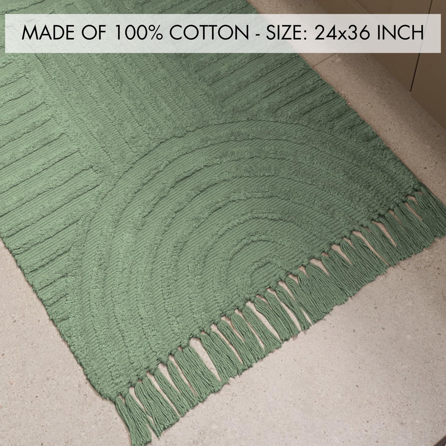 KIBAGA Beautiful Boho Rug with Tassels for Your Bathroom - Soft 2 x 3 ft. Cotton Rug Fits Perfectly Into Your Bath - Washable, Non-Slip Mat Ideal to Enhance Any Modern Home Decor, 24 x 36 inch