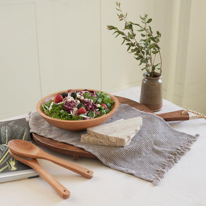 Beautiful Salad Bowls, Wooden Salad Bowls Set, Large Beech Wood Serving Bowl for Fruits & Salad with Serving Utensils