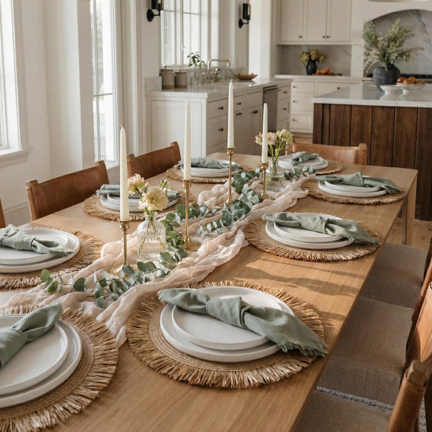 Beautiful Boho Placemats and Napkins Set of 6 – Handmade Woven Cotton, Burlap & Straw Table Decor for Dining Room, Kitchen, or Farmhouse-Style Tables