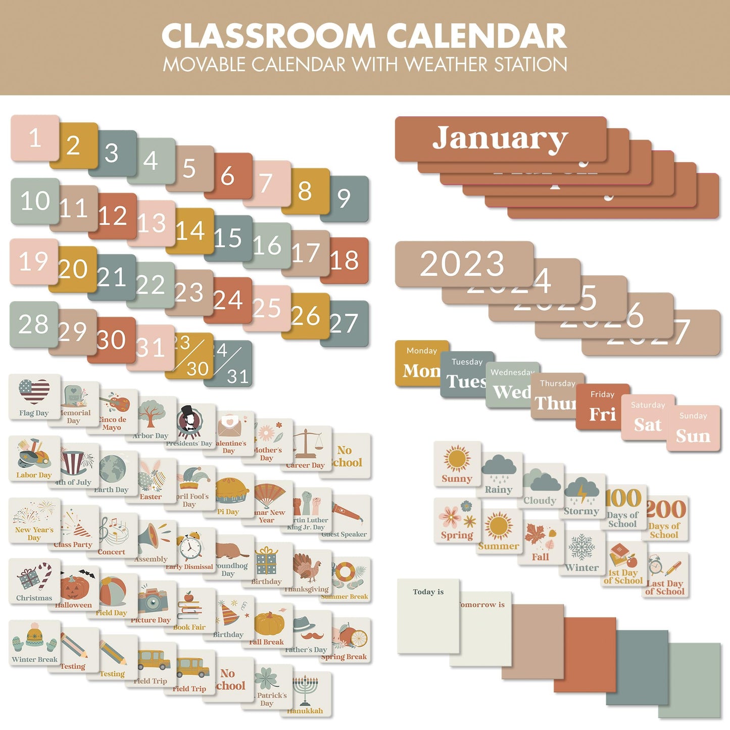 The Ultimate Classroom Calendar Pocket Chart for Kids - Beautiful Calendar with Educational Cards for Easy Learning - Fun Boho Classroom/Teacher Must Have Supplies That Fits Nicely w/Any School Decor