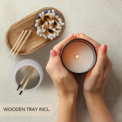 Decorative Ceramic Match Holder With Wooden Tray - Set of 2 Beautiful Matte Holders with Striker Are an Upgrade To Any Home Decor - Enhance Your Living Room With Cute Jars - Matches Not Incl.