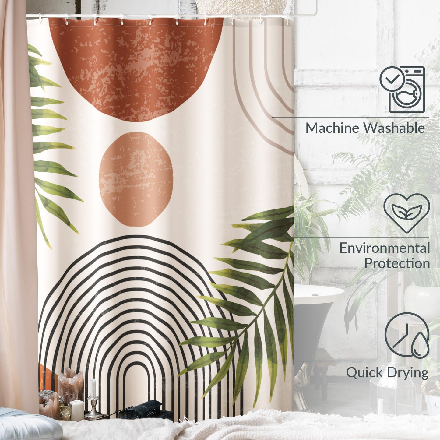 Beautiful Boho Shower Curtain for Your Bathroom - A Stylish 72" x 84" Modern Mid Century Curtain That Fits Perfect to Every Bath Decor - Ideal to Brighten Up Your Bohemian Bathroom at Home