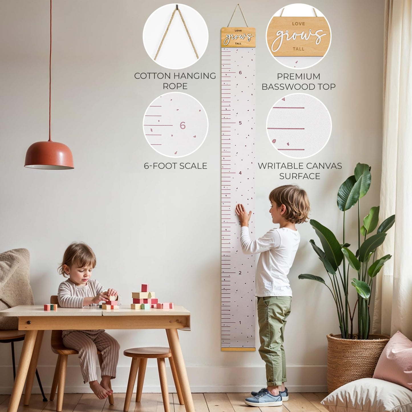 Beautiful Wall Hanging Growth Chart for Kids - The Perfect Height Measurement Chart to Track Your Kids Growth - Modern Nursery Or Playroom Wall Decor