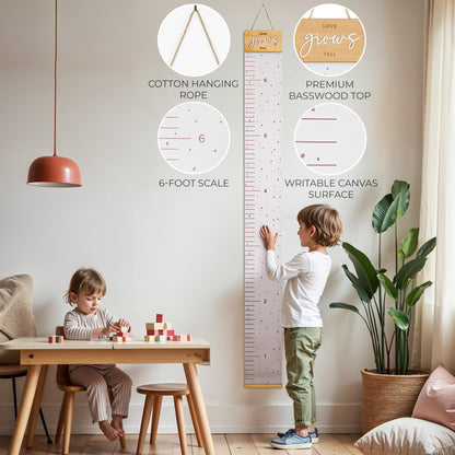 Beautiful Wall Hanging Growth Chart for Kids - The Perfect Height Measurement Chart to Track Your Kids Growth - Modern Nursery Or Playroom Wall Decor