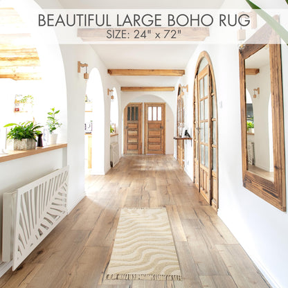 Chic 2x3 Boho Cotton Rug with Tassels – Soft & Washable Bathroom Mat for a Cozy, Modern Home