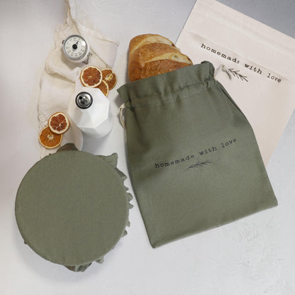 Beautiful Linen Bread Bag Set and Proofing Cover For Homemade Sourdough Bread - Keeps Your Loaf Fresh for Days - Reusable and Easy to Clean Storage Bag, The Perfect Baking Accessories