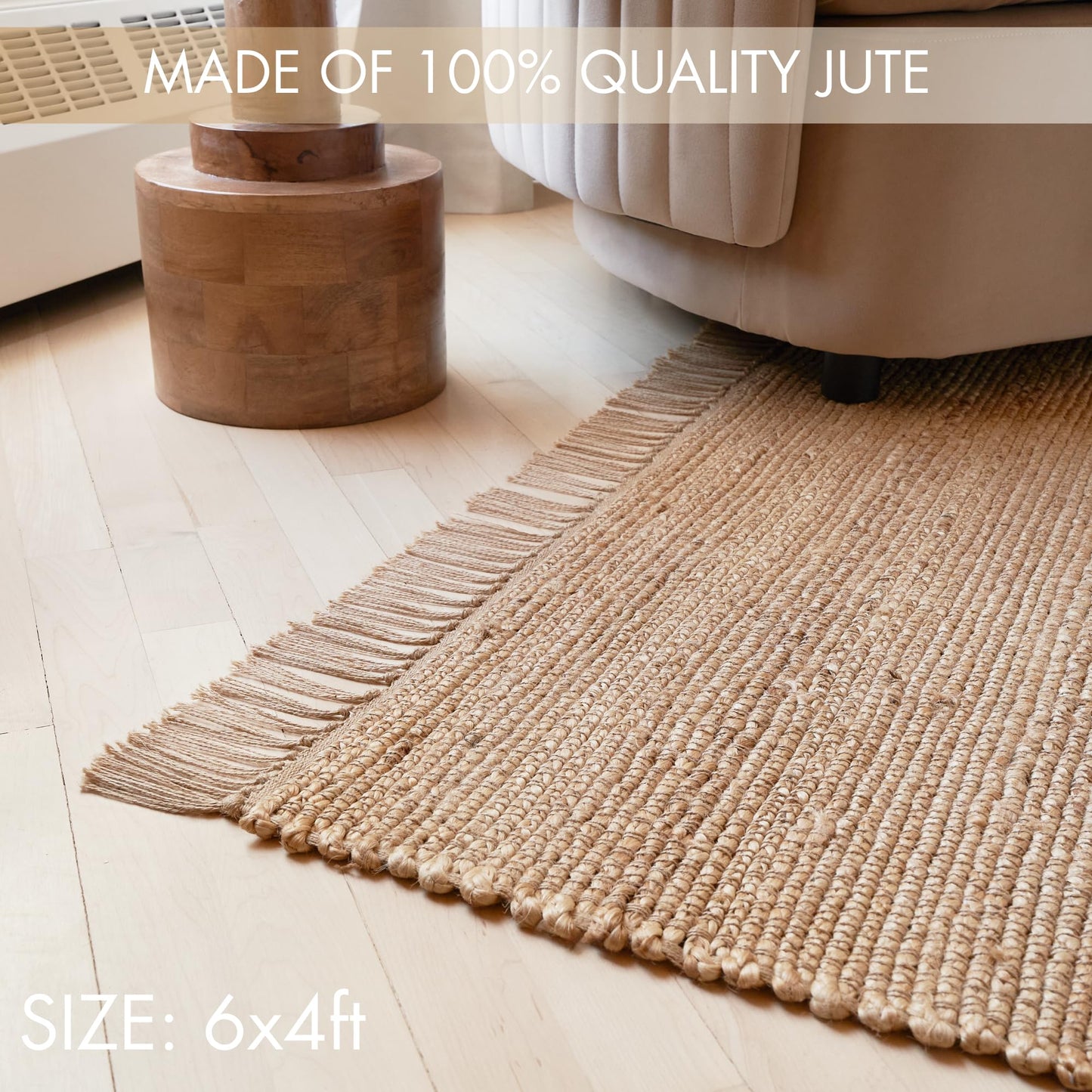 KIBAGA 2x3 ft Jute Rug - Soft and Non-Slip Mat, Perfect for Enhancing Your Bathroom or Modern Home Decor