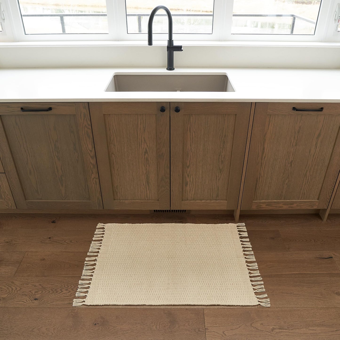 Beautiful Boho Bathroom Rug with Tassels - Soft 2 x 3 ft. Cotton Rug Fits Perfectly Into Your Bath - Washable, Non-Slip Mat Ideal to Enhance Your Modern Home Decor