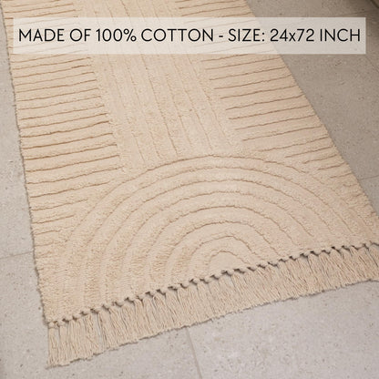 Beautiful 2x6 ft. Boho Runner Rug with Tassels for Your Hallway, Bedroom Or Living Room - Soft Cotton Carpet Fits Perfectly In Any Kitchen/Dining Space - Washable Rug Enhances Any Home Decor
