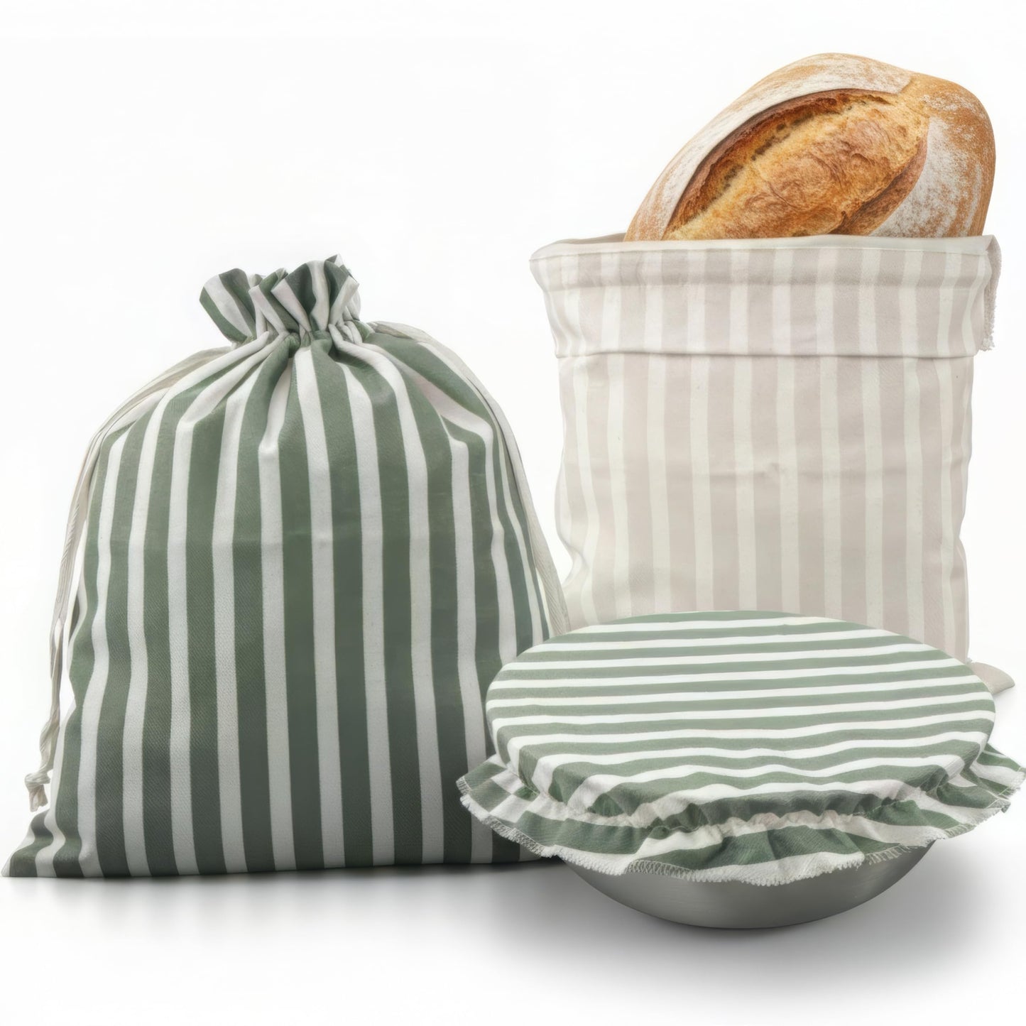Beautiful Linen Bread Bag Set and Proofing Cover For Homemade Sourdough Bread - Keeps Your Loaf Fresh for Days - Reusable and Easy to Clean Storage Bag, The Perfect Baking Accessories