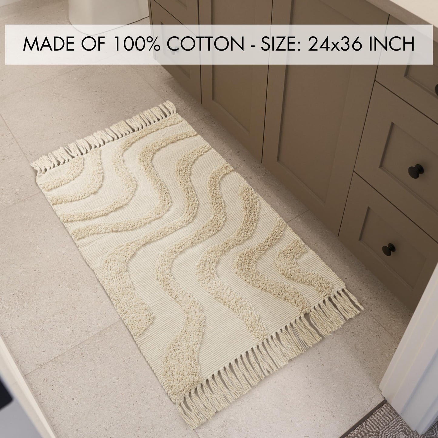 Chic 2x3 Boho Cotton Rug with Tassels – Soft & Washable Bathroom Mat for a Cozy, Modern Home