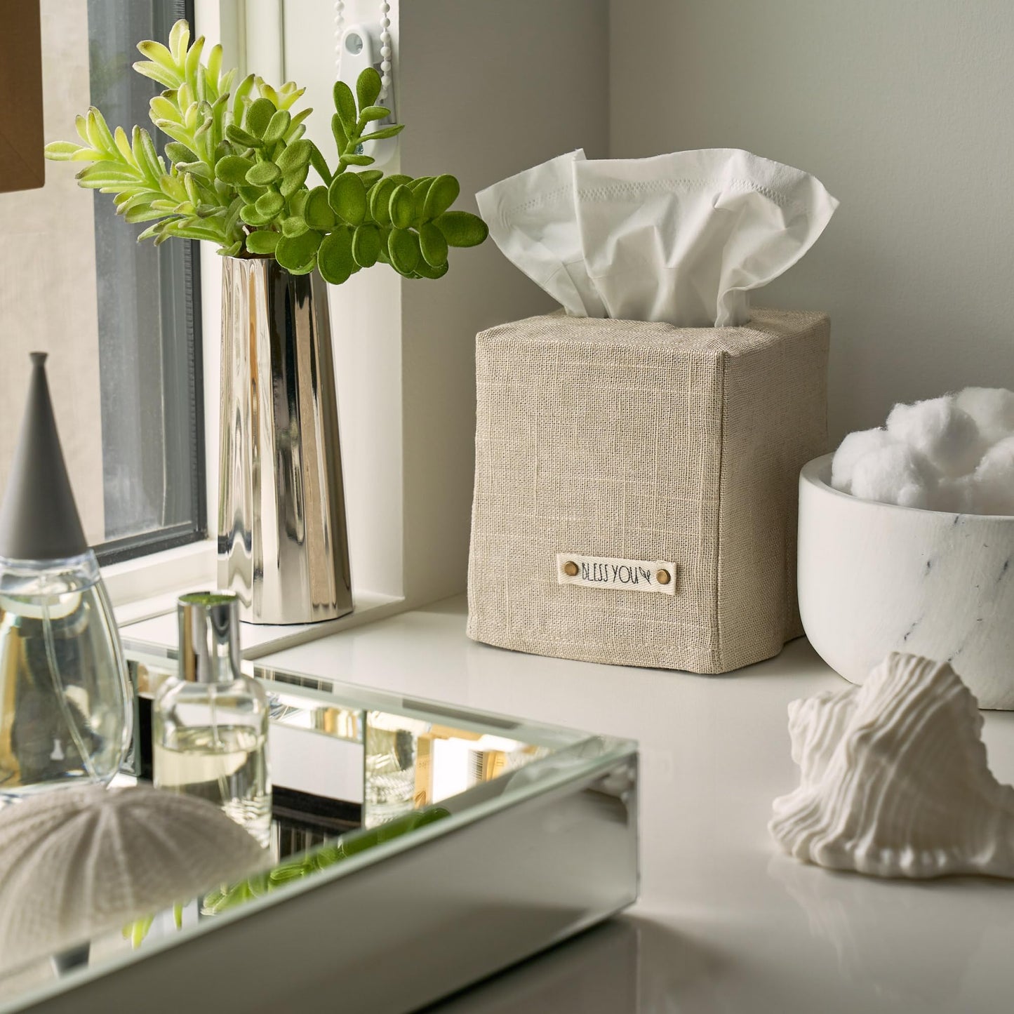 Stylish Tissue Box Cover - This Linen Holder Instantly Covers Your Square Tissue Boxes - The Perfect Cube Cover for Your Bathroom and Home