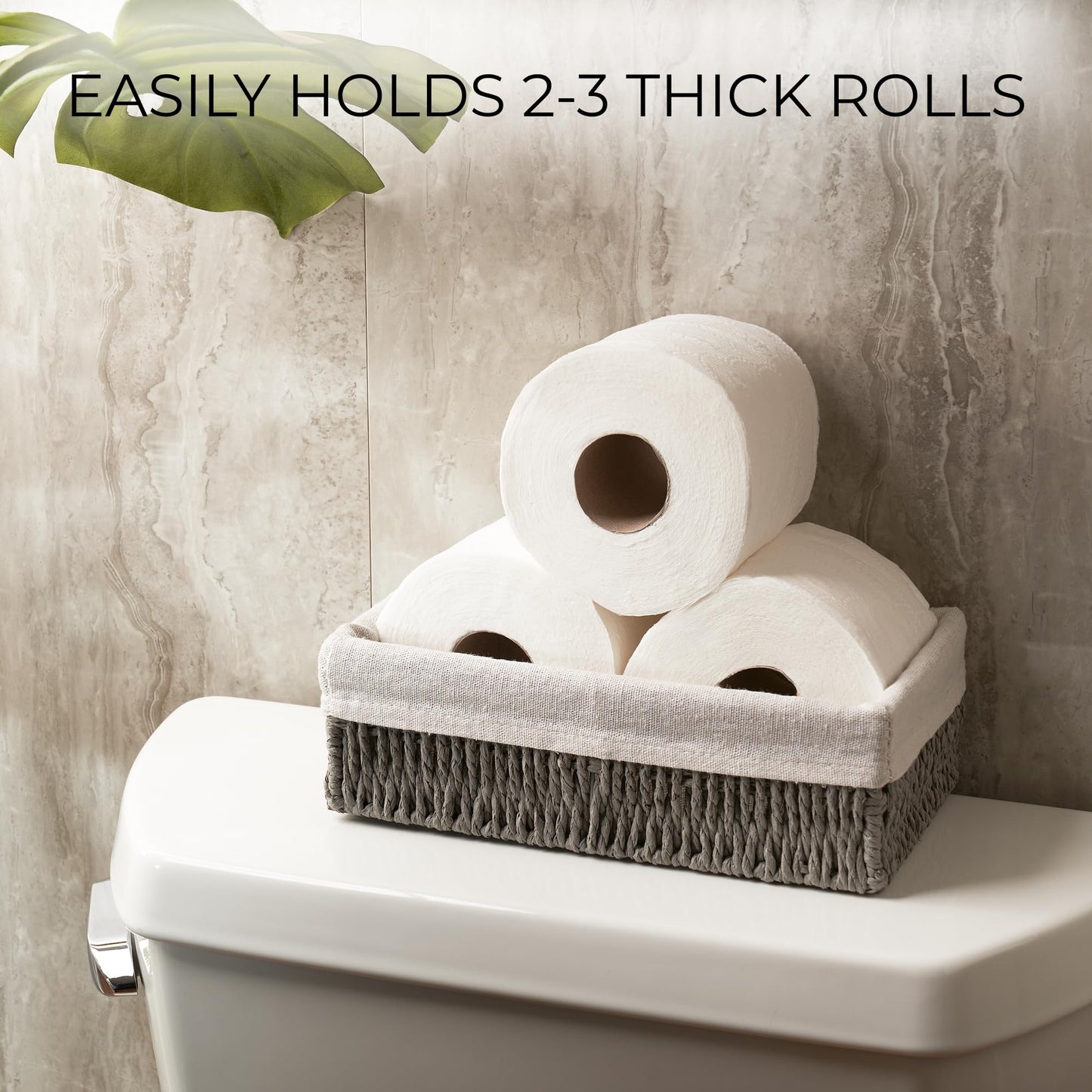 Beautiful Toilet Paper Storage Basket Set of 2 – Decorative Wicker Bathroom Organizer for Toilet Tank Trays - Quality Holder Bin For Shelves Fits Perfectly With Any Bathroom Decor