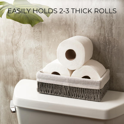 Beautiful Boho Bathroom Basket – Stylish Organizer Baskets for Toilet Tank, Bathroom Essentials, or Nursery Decor - Storage Basket Set of 2 for Shelves