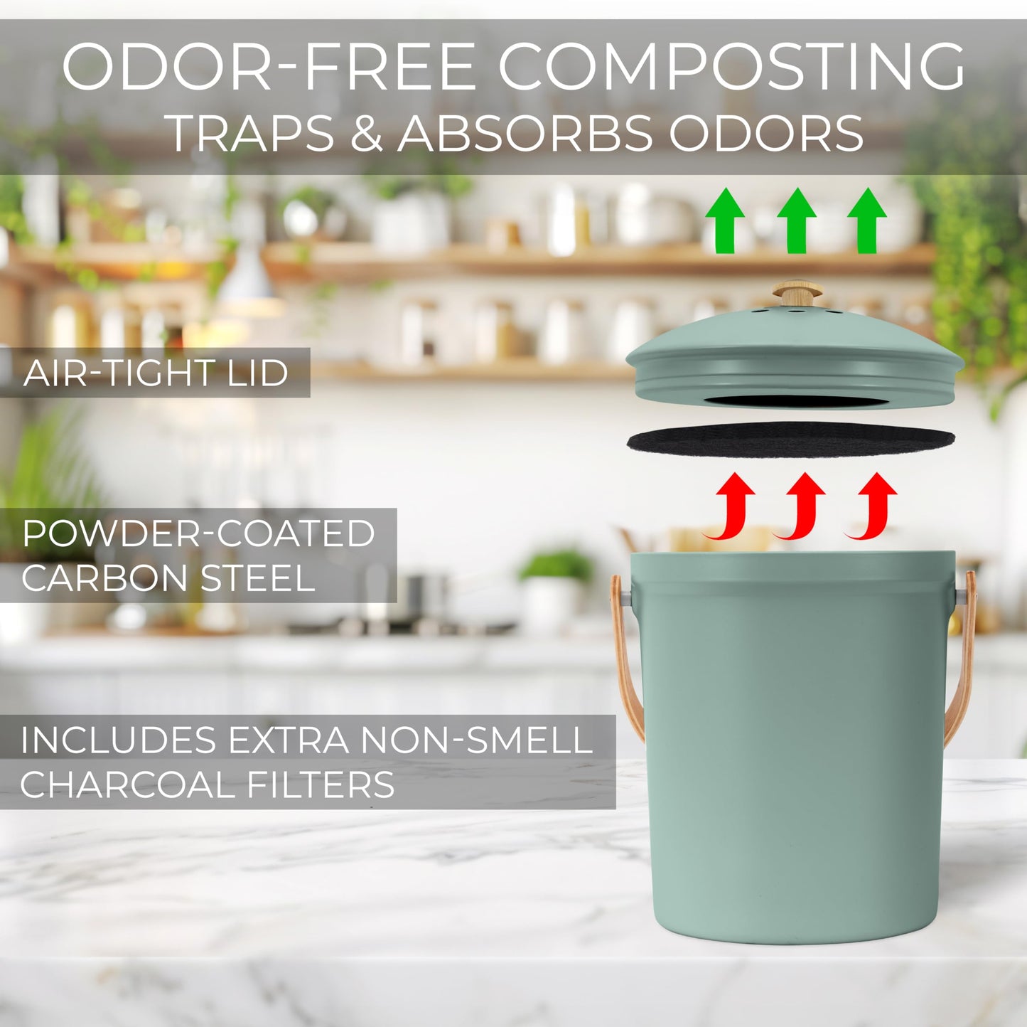 Aesthetic Compost Bin For Kitchen Countertop - Sturdy Indoor Food Waste Recycle Bin With Lid - The Perfect Stylish 1.1 Gallon Rust Free Compost Kanister