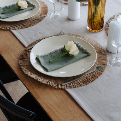 Beautiful Boho Placemats and Napkins Set of 6 – Handmade Woven Cotton, Burlap & Straw Table Decor for Dining Room, Kitchen, or Farmhouse-Style Tables