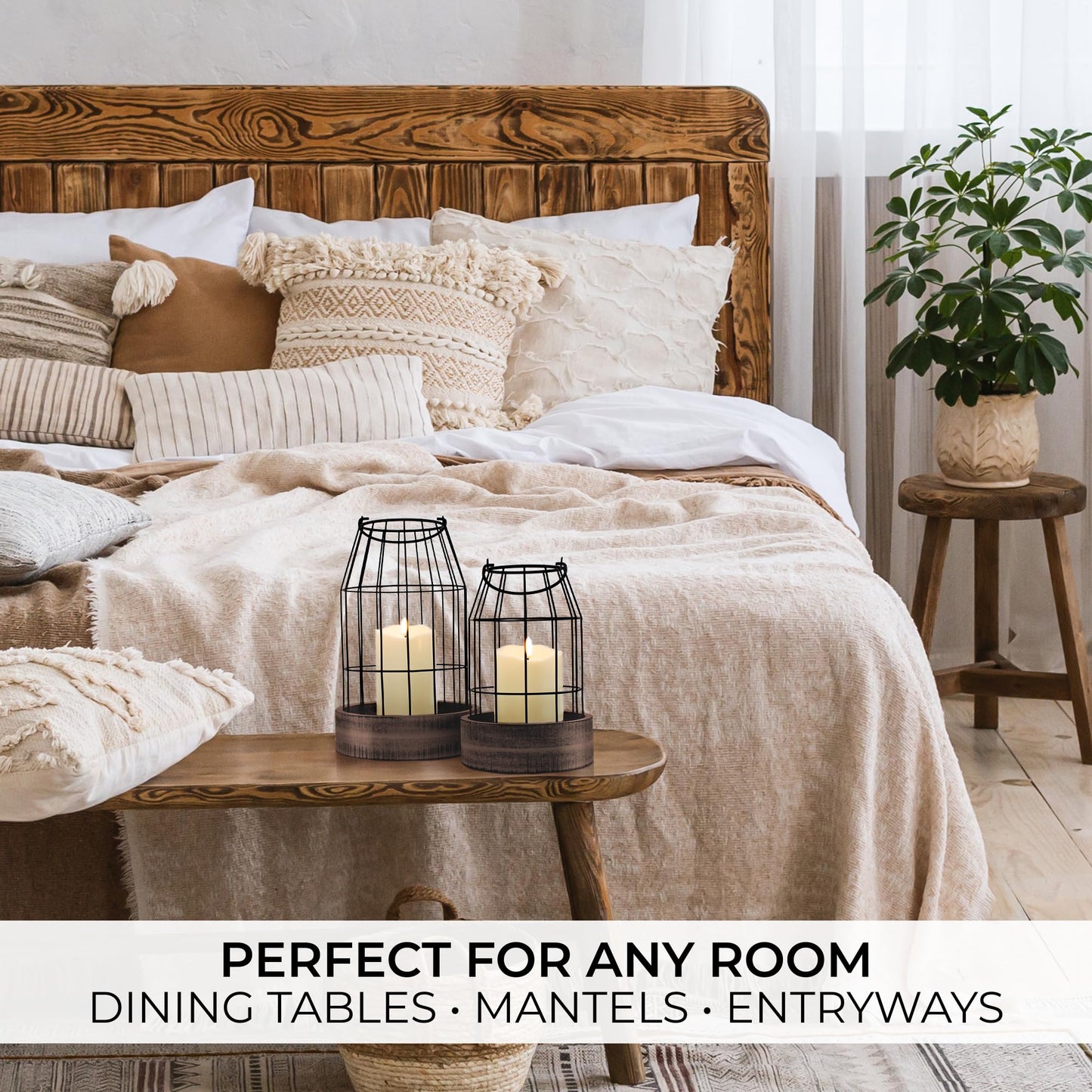 Rustic Farmhouse Lantern Decor - Stylish Decorative Lanterns for Your Living Room, Fireplace Mantle or Kitchen Dining Table - Modern Upscale Beauty for Your Entire Home