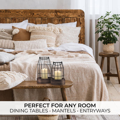 Rustic Farmhouse Lantern Decor - Stylish Decorative Lanterns for Your Living Room, Fireplace Mantle or Kitchen Dining Table - Modern Upscale Beauty for Your Entire Home