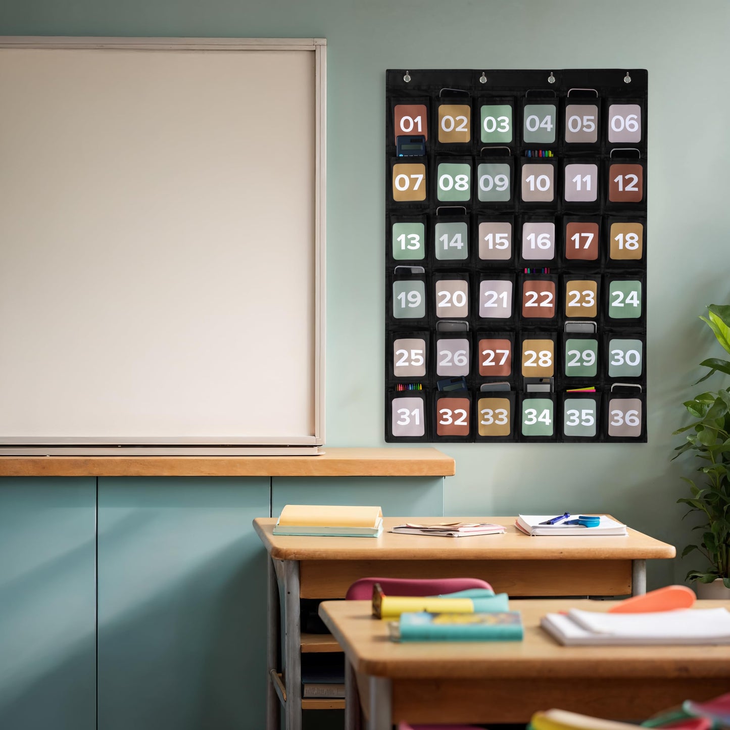 Numbered Hanging Pocket Chart Organizer for Classroom Sundries and Cell Phones – Wall & Door Mountable Storage Solution