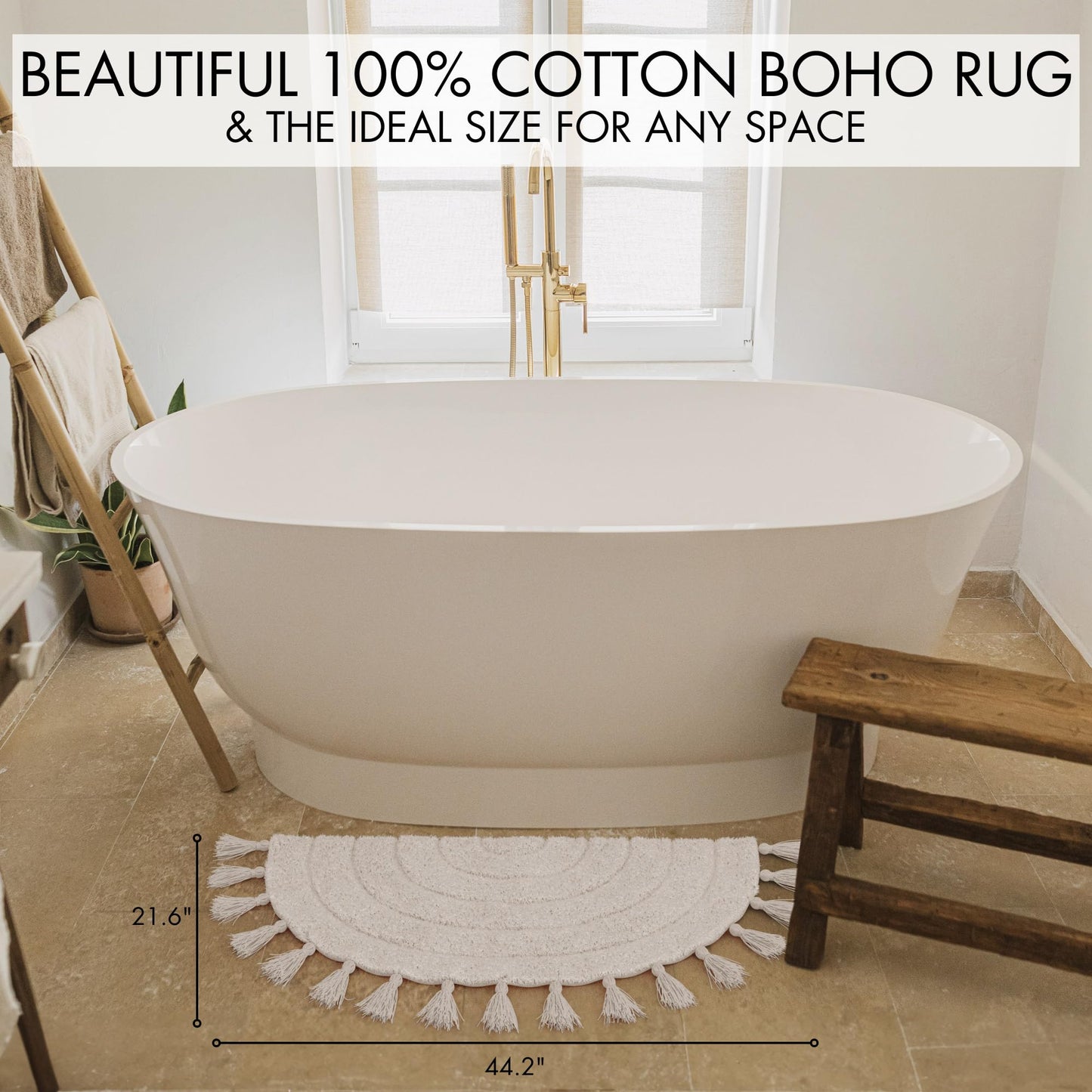 Beautiful Boho Rug for Your Bathroom - A Cute Half Circle Bath Mat That Fits Perfect To Every Bath Decor - Ideal to Brighten Up Your Bohemian Bathroom & Bedroom at Home