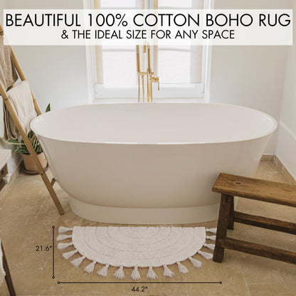 Beautiful Boho Rug for Your Bathroom - A Cute Half Circle Bath Mat That Fits Perfect To Every Bath Decor - Ideal to Brighten Up Your Bohemian Bathroom & Bedroom at Home
