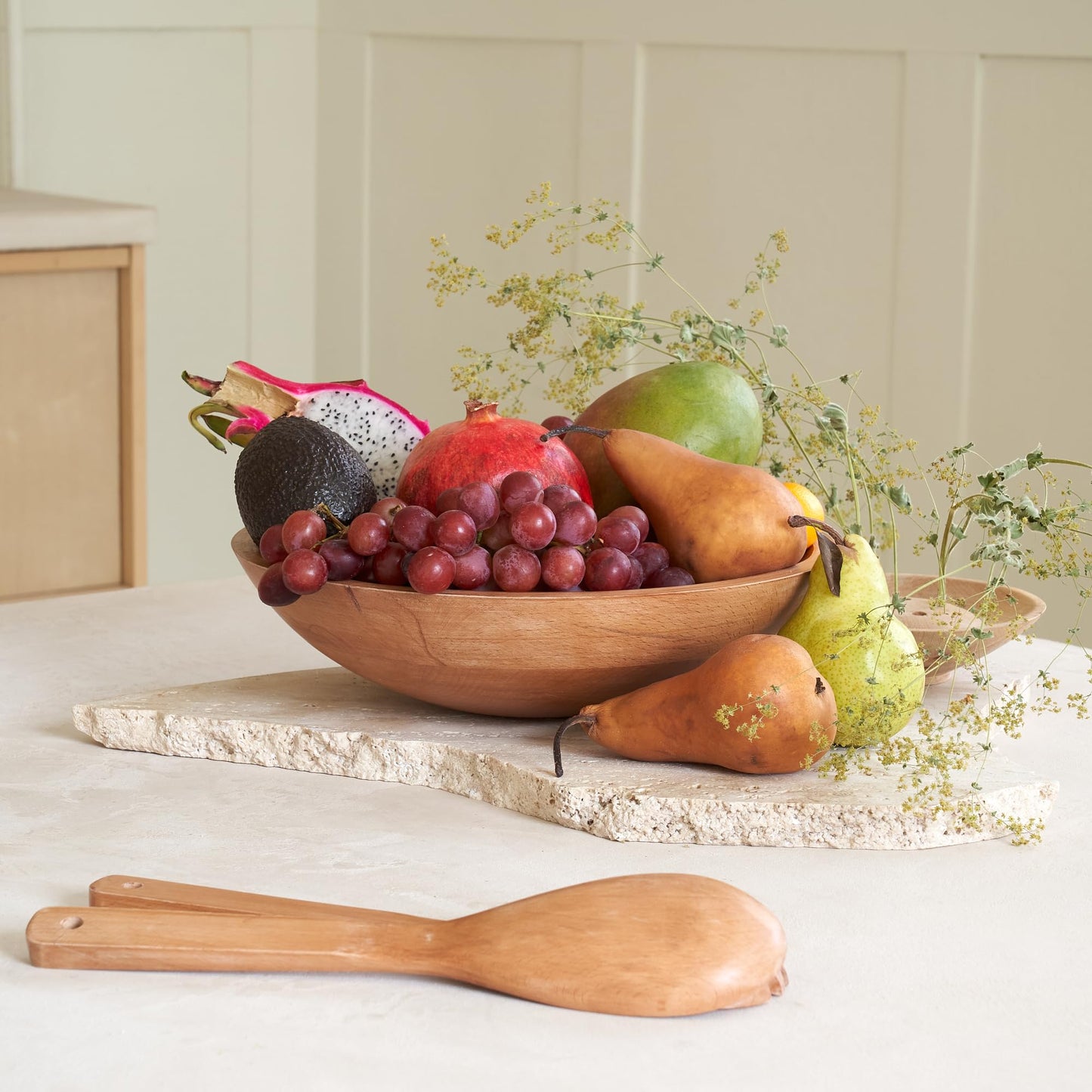 Beautiful Salad Bowls, Wooden Salad Bowls Set, Large Beech Wood Serving Bowl for Fruits & Salad with Serving Utensils