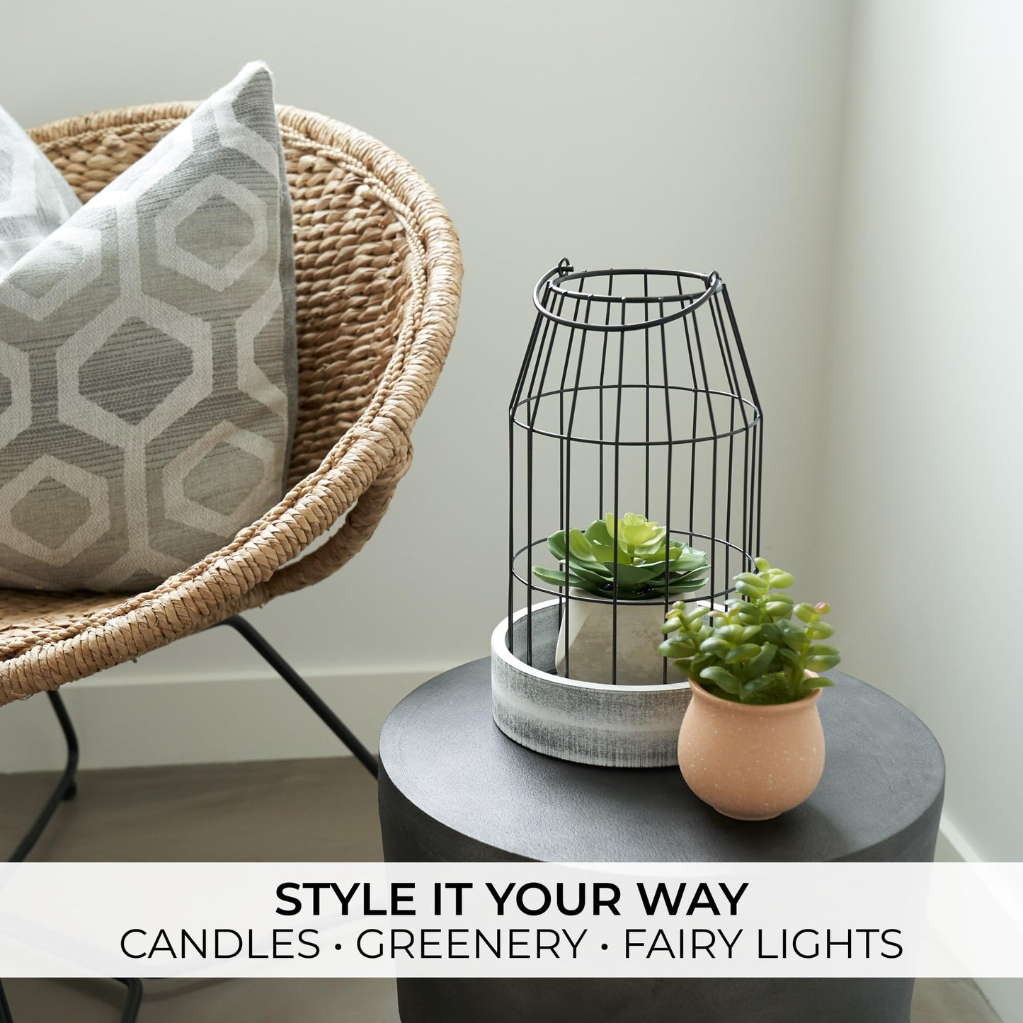 Rustic Farmhouse Lantern Decor Set of 2 - Stylish Decorative Lanterns for Your Living Room, Fireplace Mantle or Kitchen Dining Table - Modern Indoor / Outdoor Coffee Table Decor for Your Entire Home