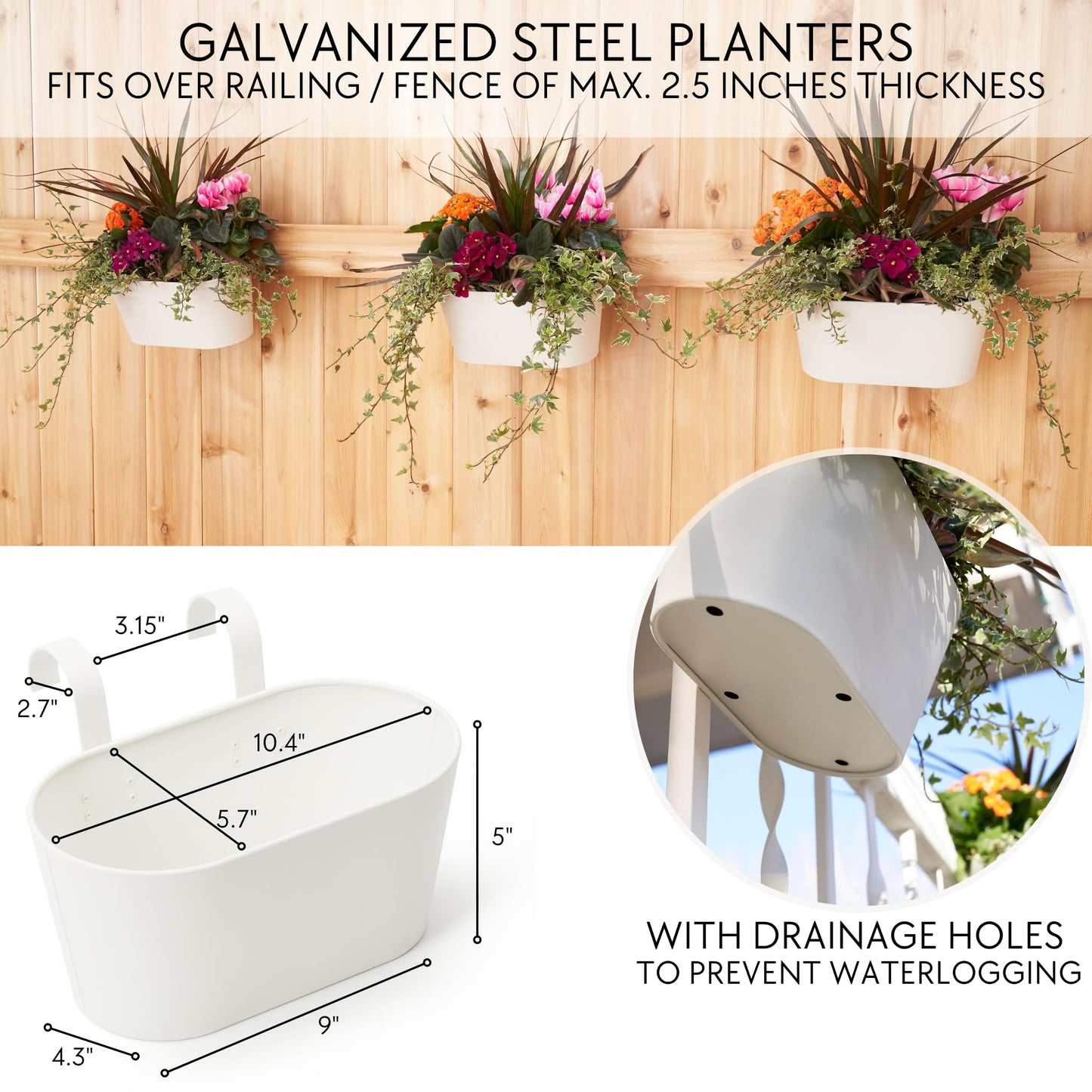 Beautiful Hanging Flower Pots for Outside Railing Or Fence - Stylish Set of 3 Outdoor Planters For Any Balcony, Porch or Deck - Window Planter Boxes Are Perfect For Your Flowers