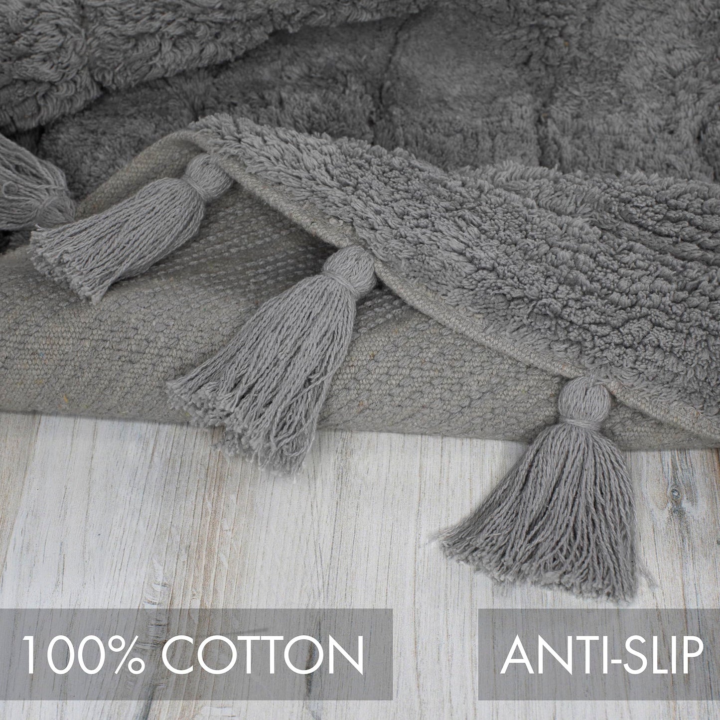 Beautiful Boho Rug with Tassels for Your Bathroom - Soft Half Circle 100% Cotton Mat Fits Perfectly Into Your Home - A Cute, Non-Slip and Absorbent Crochet Rug Ideal to Enhance Any Bath/Bedroom Decor