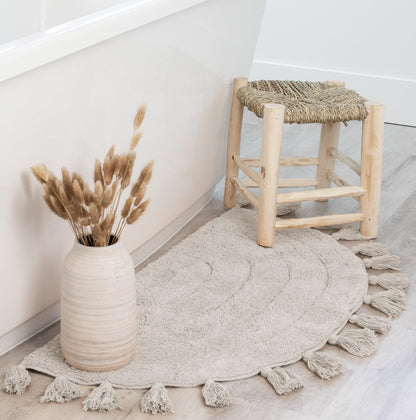 Beautiful Boho Rug with Tassels for Your Bathroom - Soft Half Circle 100% Cotton Mat Fits Perfectly Into Your Home - A Cute, Non-Slip and Absorbent Crochet Rug Ideal to Enhance Any Bath/Bedroom Decor