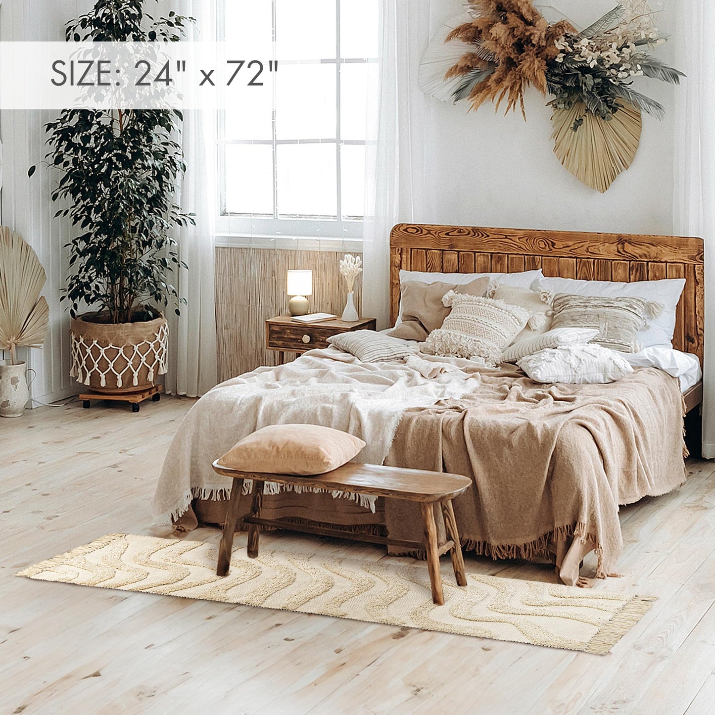 Chic 2x3 Boho Cotton Rug with Tassels – Soft & Washable Bathroom Mat for a Cozy, Modern Home