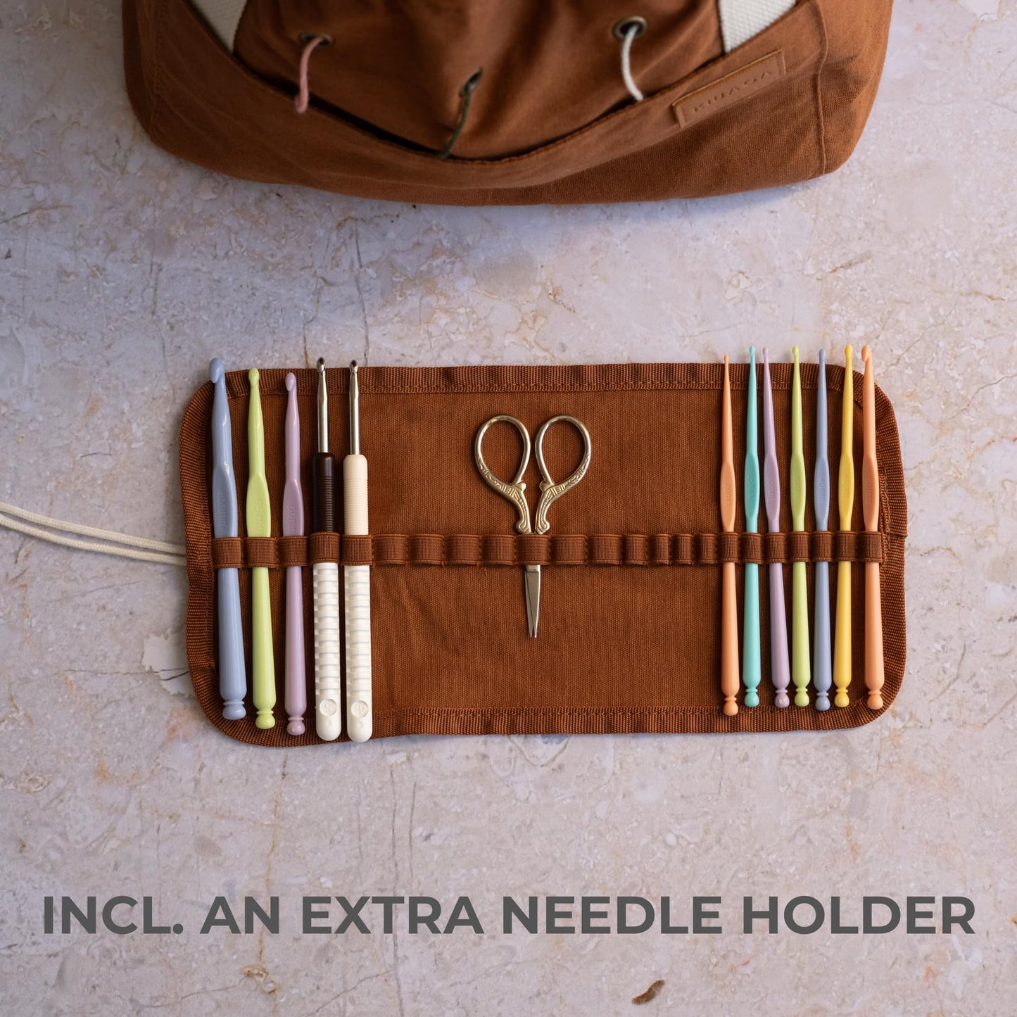 Stylish Crochet Bag Organizer Easily Organizes Your Yarn - Durable Canvas Bag w/ 8 Pockets Stores Plenty of Yarn Skeins and Knitting Supplies/Accessories - Perfect Basket for Gifting to Knitting Fans