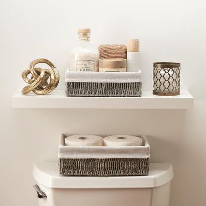 Beautiful Boho Bathroom Basket – Stylish Organizer Baskets for Toilet Tank, Bathroom Essentials, or Nursery Decor - Storage Basket Set of 2 for Shelves