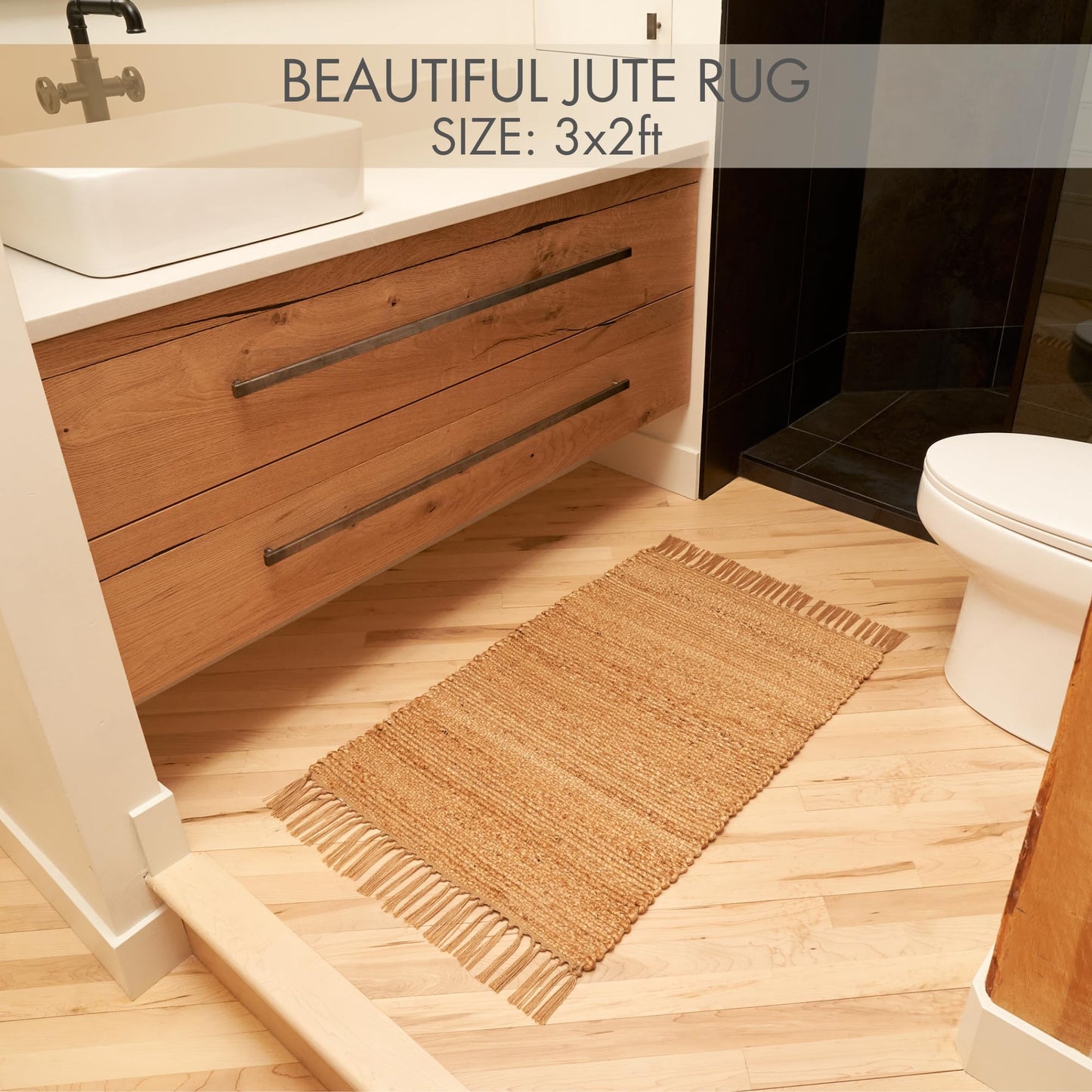KIBAGA 2x3 ft Jute Rug - Soft and Non-Slip Mat, Perfect for Enhancing Your Bathroom or Modern Home Decor
