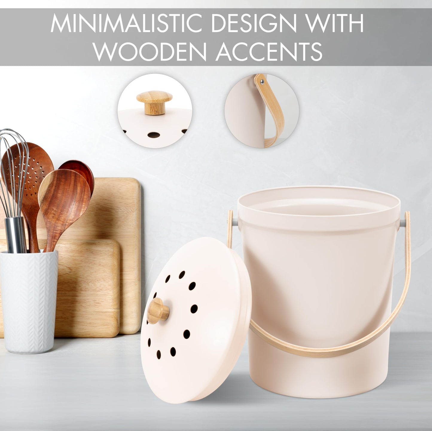 Aesthetic Compost Bin For Kitchen Countertop - Sturdy Indoor Food Waste Recycle Bin With Lid - The Perfect Stylish 1.1 Gallon Rust Free Compost Kanister