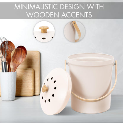Aesthetic Compost Bin For Kitchen Countertop - Sturdy Indoor Food Waste Recycle Bin With Lid - The Perfect Stylish 1.1 Gallon Rust Free Compost Kanister