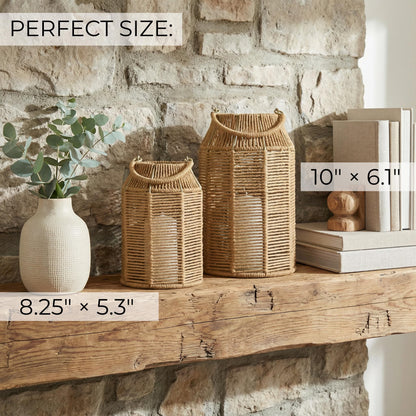 Natural Jute Boho Lanterns - Handcrafted Coffee Table Decor to Enhance Your Home - Modern Decorative Farmhouse Beauty for Any Living Room, Patio & Porch, Indoor and Outdoor or Kitchen Dining Table
