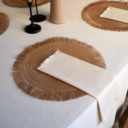 Beautiful Boho Placemats and Napkins Set of 6 – Handmade Woven Cotton, Burlap & Straw Table Decor for Dining Room, Kitchen, or Farmhouse-Style Tables
