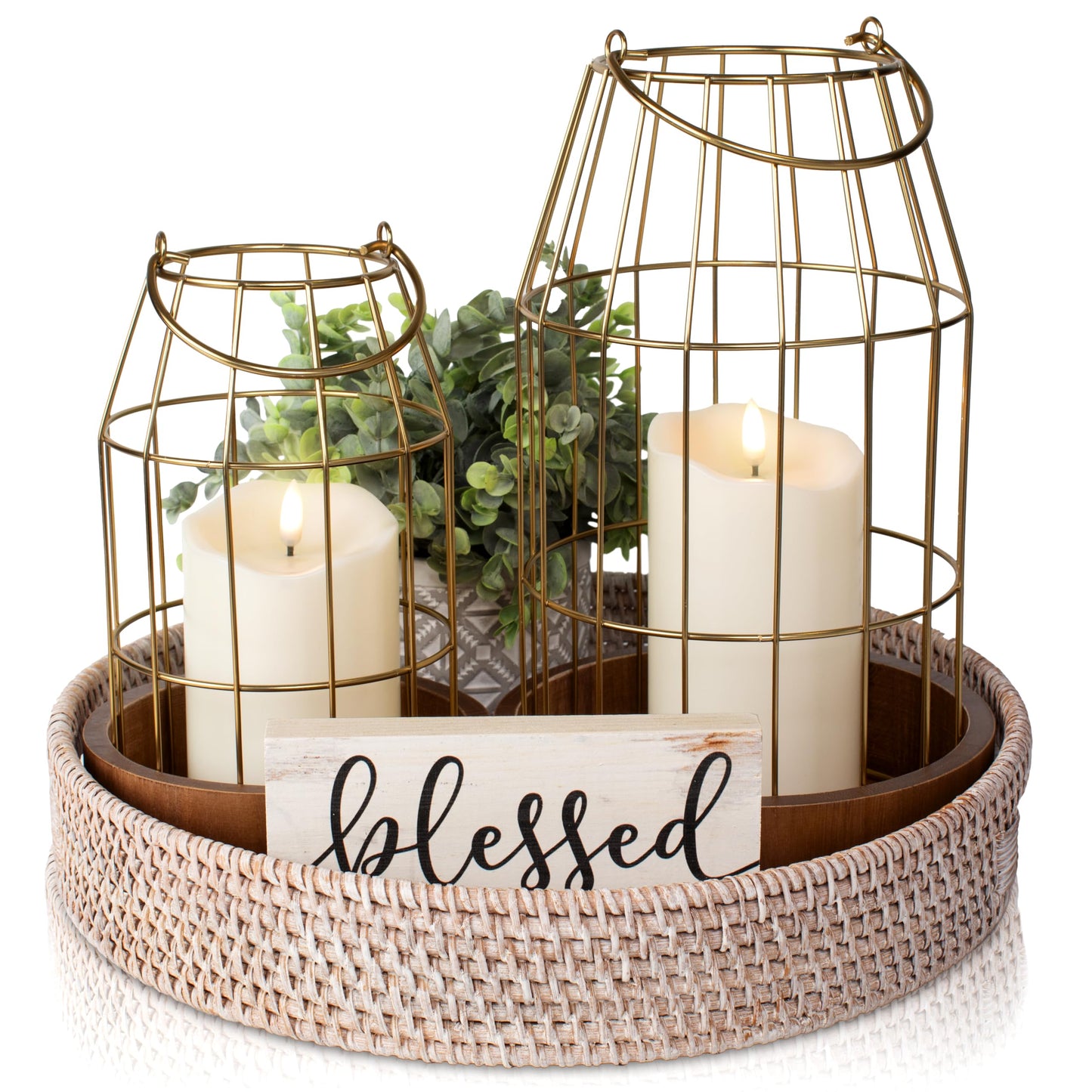 Rustic Farmhouse Lantern Decor - Stylish Decorative Lanterns for Your Living Room, Fireplace Mantle or Kitchen Dining Table - Modern Upscale Beauty for Your Entire Home