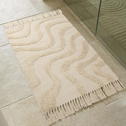 Chic 2x3 Boho Cotton Rug with Tassels – Soft & Washable Bathroom Mat for a Cozy, Modern Home