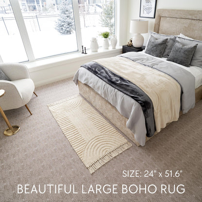 KIBAGA Beautiful Boho Rug with Tassels for Your Bathroom - Soft 2 x 3 ft. Cotton Rug Fits Perfectly Into Your Bath - Washable, Non-Slip Mat Ideal to Enhance Any Modern Home Decor, 24 x 36 inch