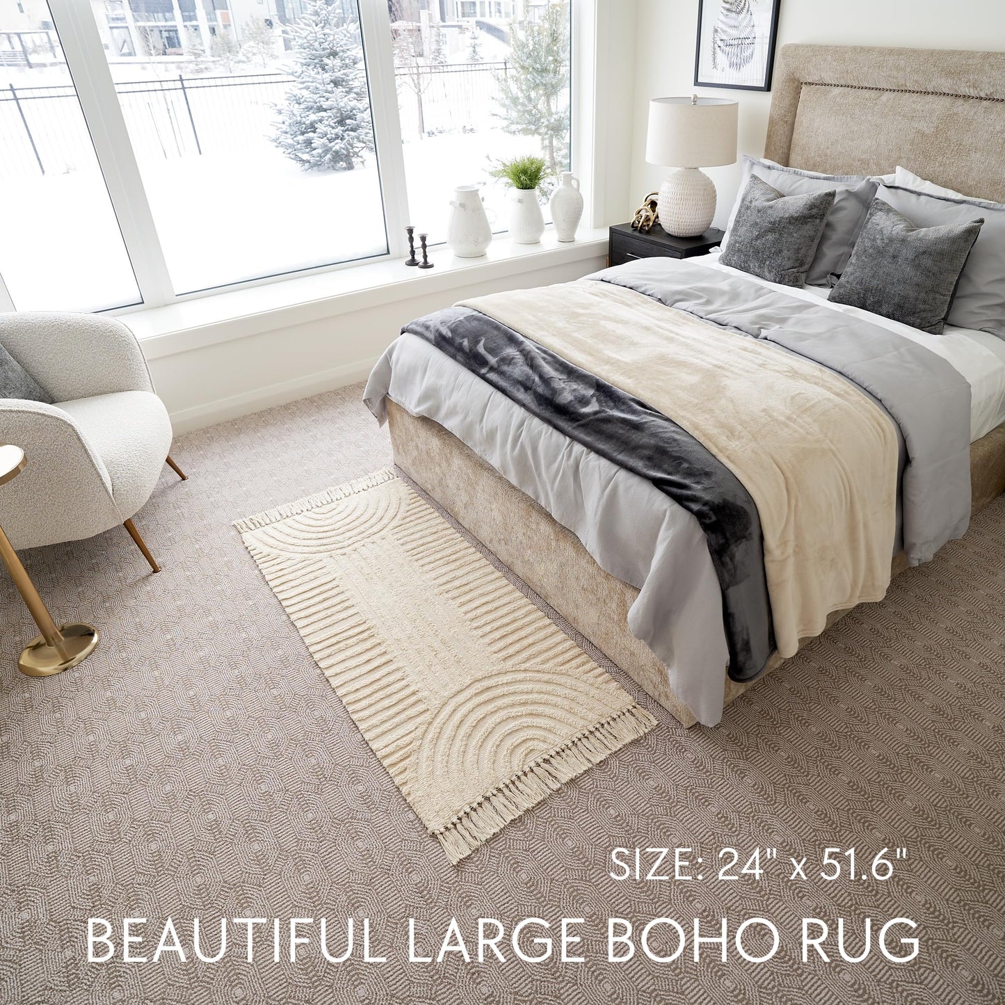 KIBAGA Boho Bathroom Rug with Tassels - Soft, Washable, Non-Slip Cotton Mat - Perfect 2x4.3 ft. Size to Enhance Modern Home Decor