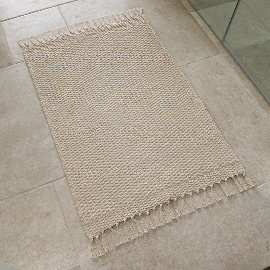 Beautiful Boho Bathroom Rug with Tassels - Soft 2 x 3 ft. Cotton Rug Fits Perfectly Into Your Bath - Washable, Non-Slip Mat Ideal to Enhance Your Modern Home Decor