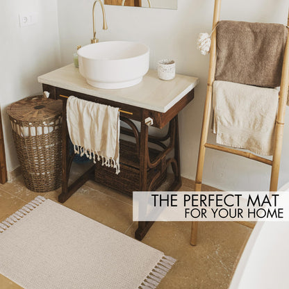 Beautiful Boho Bathroom Rug with Tassels - Soft 2 x 3 ft. Cotton Rug Fits Perfectly Into Your Bath - Washable, Non-Slip Mat Ideal to Enhance Your Modern Home Decor