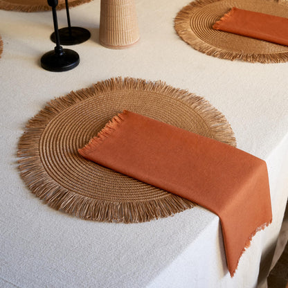 Beautiful Boho Placemats and Napkins Set of 6 – Handmade Woven Cotton, Burlap & Straw Table Decor for Dining Room, Kitchen, or Farmhouse-Style Tables