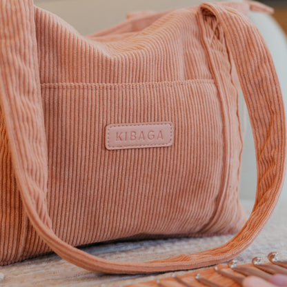 Stylish Yarn Bag for Crochet and Knitting Projects - Corduroy Crochet Organizer with 4 Interior Pockets and Yarn Holes - Perfect for Storing Hooks, Needles and Crafting Accessories
