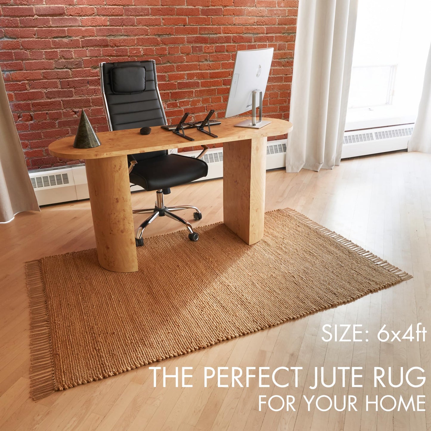 KIBAGA 2x3 ft Jute Rug - Soft and Non-Slip Mat, Perfect for Enhancing Your Bathroom or Modern Home Decor