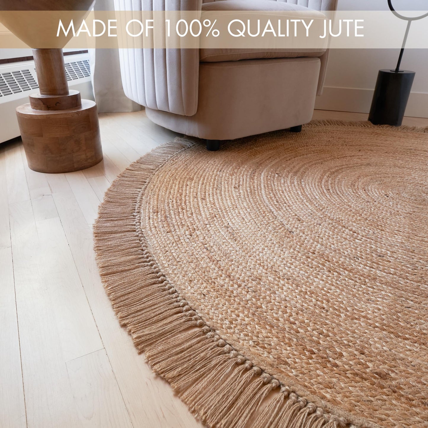 KIBAGA 2x3 ft Jute Rug - Soft and Non-Slip Mat, Perfect for Enhancing Your Bathroom or Modern Home Decor