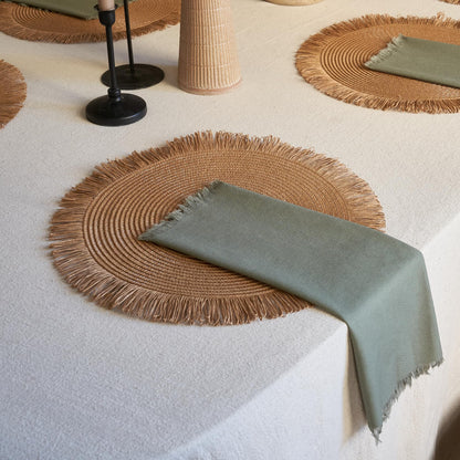 Beautiful Boho Placemats and Napkins Set of 6 – Handmade Woven Cotton, Burlap & Straw Table Decor for Dining Room, Kitchen, or Farmhouse-Style Tables